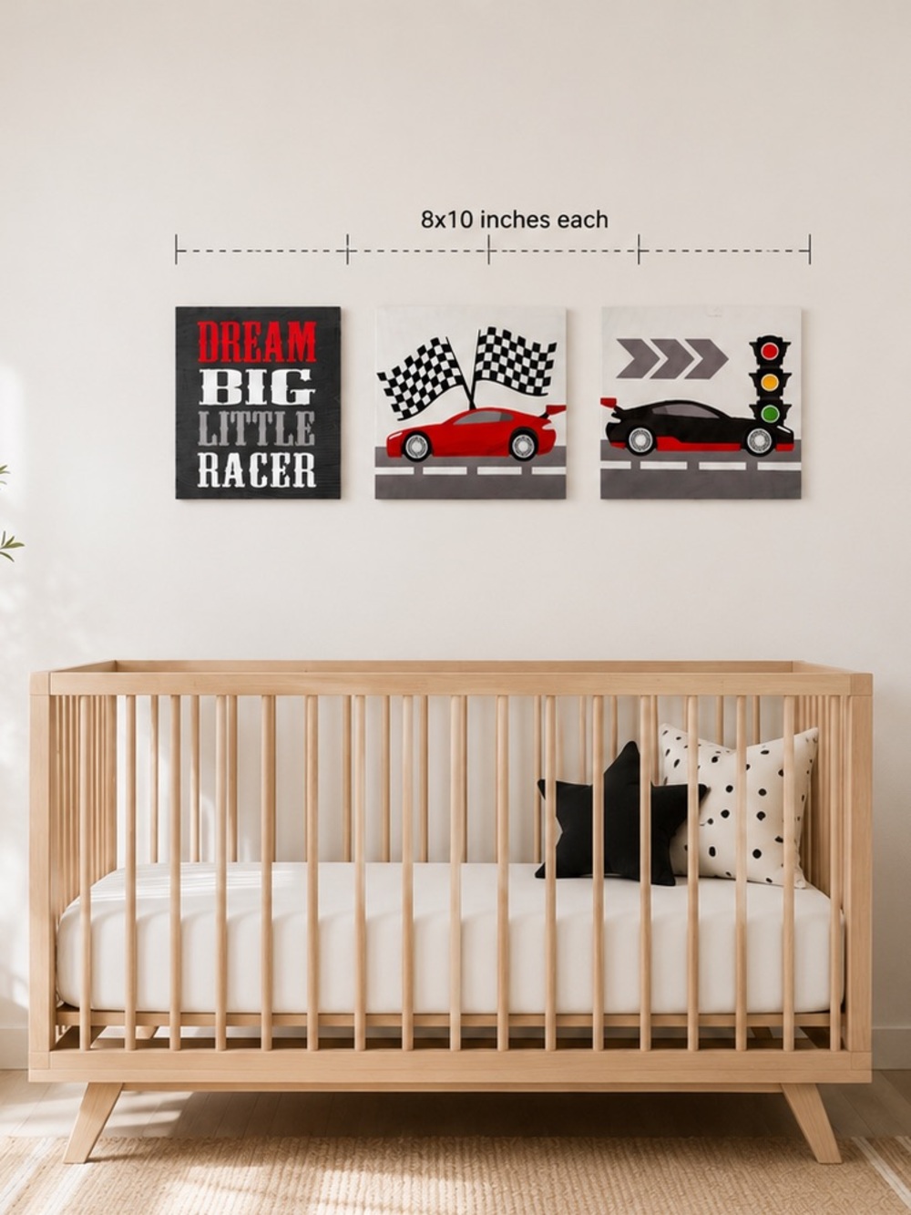 Dream Big Little Racer Wall Art Trio - Red, Black, White 8x10
